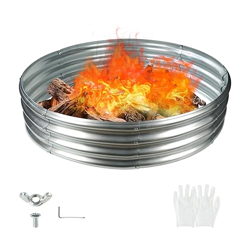 YSEJOMP 60 Inch Diameter Round Galvanized Fire Pit Ring/Fire Ring - Foldable and Perfect for Outdoor Gatherings and Campfires in The Yard/Garden/Park/Beach (5 FT Diameter, Silver) - 5 FT Diameter - Silver