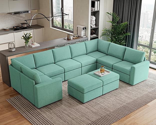 LINSY HOME Oversized Modular Sectional Sofa, Convertible Sectional Sofa Couch with Memory Foam and Storage, Sofa Covers Removable and Changeable, 10 Seat Large Sofa Set, Teal - 10 Seats - Teal
