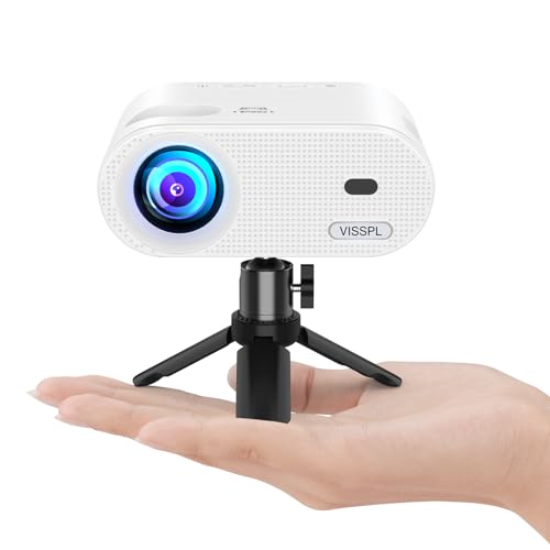 Mini Projector, VISSPL Full HD 1080P Video Projector, Portable Outdoor Projector with Tripod, Kids Gift, Home Theater Movie Phone Projector Compatible with Android/iOS/Windows/TV Stick/HDMI/USB - 1080P Mini Projector