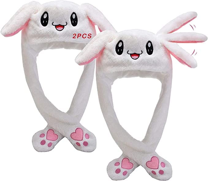 JECOBGRU Crazy Hats,Bunny Hat Ear Moving Jumping Cosplay Party Holiday Hat 2Pcs - White Two sets
