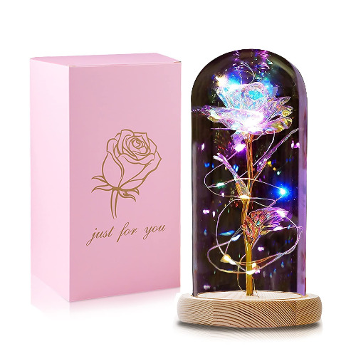 QUNPON Gifts for Women,Valentines Day Gifts for Her,Birthday Gifts for Women Mom,Valentines Flowers Roses Gifts for Women Girlfriend Wife Valentine‘s Day Mothers Day,Galaxy Glass Rose in A Glass Dome - Rainbow Flowers Rose Birthday Gifts for Women Mom