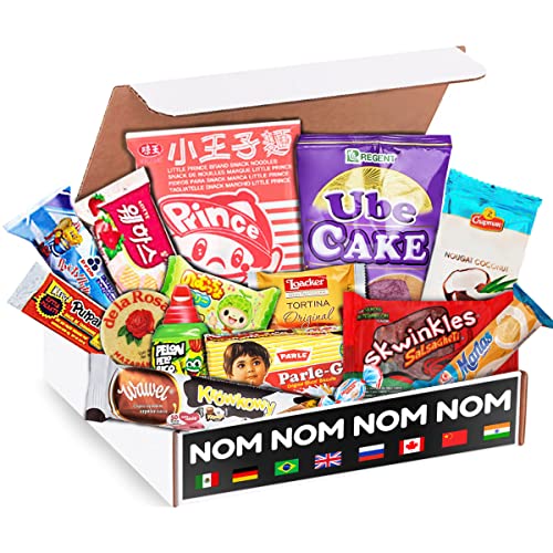 Elite World Snack Sampler Box - 30+ Foreign snacks and global candies - Huge Assortment of Asian Snacks, European Treats, Central American Candy and more - Gift Care Package