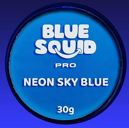 Blue Squid PRO Schminke Face Paint und Bodypaint - Neon Himmelblau (30g), Face und Bodypaint Farbe für Erwachsene, Kinder, Fasching und SFX - Neon Himmelblau