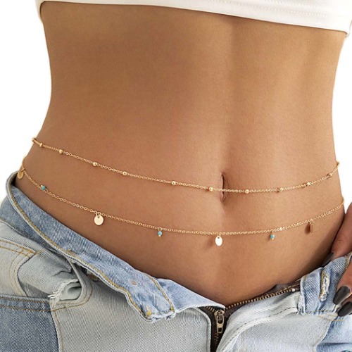 Sethain Boho Quaste Hüftkette Gold Türkis Bauchketten Geschichtet Korn Hüftkette Bikini-Kette Körperschmuck für Frauen und Mädchen