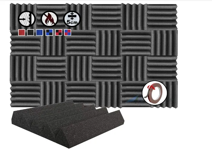 Arrowzoom 24 Acoustic Panels Wedge Sound Absorbing Acoustic Treatment Tiles 25x25x5cm Studio Noise Cancellation 26kg/m3 High Density Acoustical Walls Dampening Foam Fire Retardant 1134 BLACK