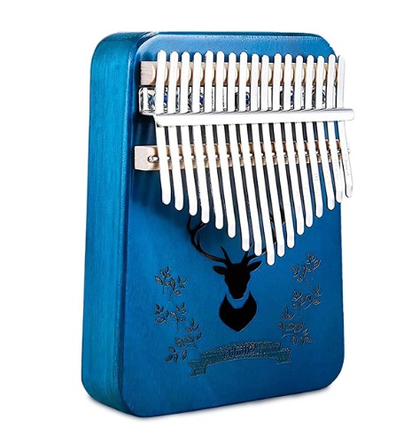 ELEPHANTBOAT® Blue Deer Kalimba, Mbira Thumb Piano Kalimba Musical Instrument with Learning Book, Tune Hammer,Cloth Bag, Sticker, Bilingual Instruction,Finger Covers,Christmas Gifts for Woman and Kids - Blue
