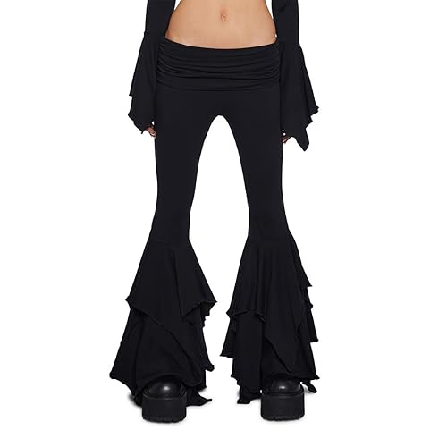 Dolls Kill F is for Fairies Flare Pants by Current Mood - Foldover Waist with Wide Leg and Handkerchief Design - Black