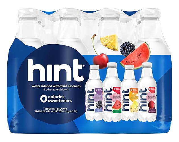 Hint Water Best Sellers Pack, 3 Bottles Each of: Watermelon, Blackberry, Cherry, and Pineapple, Zero Calories, Zero Sugar and Zero Sweeteners, 16 Fl Oz (Pack of 12) - 4-Flavor Best Sellers Pack - 16 Fl Oz (Pack of 12)