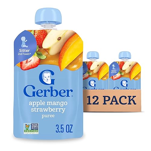 Gerber Baby Food Pouches, Toddler 12+ Months, Apple Mango Strawberry, 3.5 Ounce (Pack of 12) - Apple Mango Strawberry
