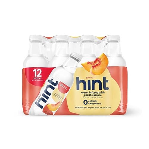 Hint Water Peach, Pure Water Infused with Peach, Zero Sugar, Zero Calories, Zero Sweeteners, Zero Preservatives, Zero Artificial Flavors,16 Fl Oz (Pack of 12) - Peach - 16 Fl Oz (Pack of 12)