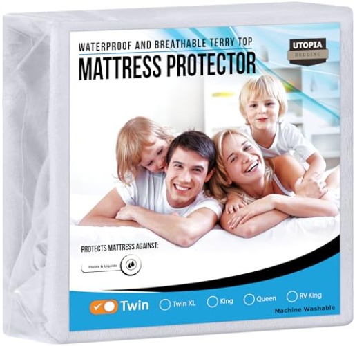 Utopia Bedding Waterproof Mattress Protector Twin Size, Premium Terry Mattress Cover 200 GSM, Breathable, Fitted Style with Stretchable Pockets (White) - White - Twin