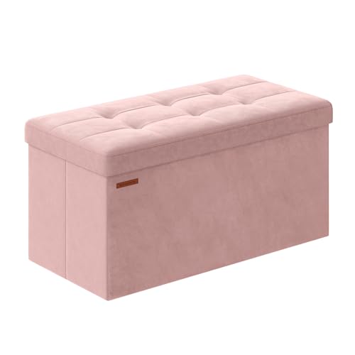 SONGMICS Storage Ottoman, Foldable Velvet Storage Bench, 2 Extra Storage Boxes, 15 x 30 x 15 Inches, 660 lb Load Capacity, for Entryway, Living Room, Bedroom, Jelly Pink ULSF247R01 - Jelly Pink - 15 x 30 x 15 Inches