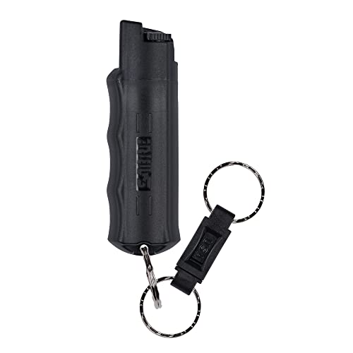 SABRE Defense Spray, 3-in-1 Formula Contains Max Strength Pepper Spray, CS Military Tear Gas & UV Marking Dye, Quick Release Key Ring for Easy Carry, Finger Grip for More Accurate Aim, 0.54 fl oz - Black