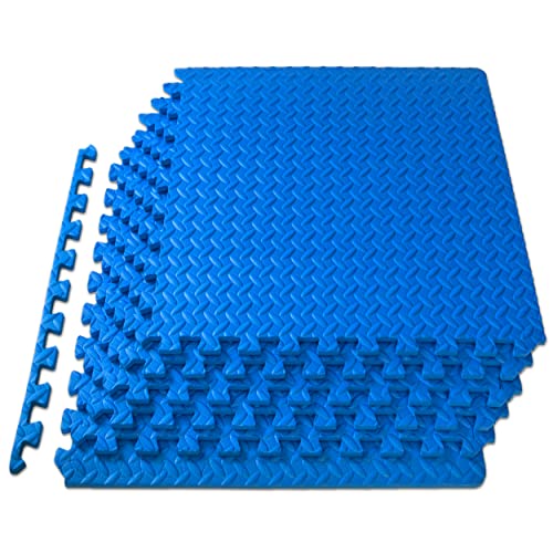 ProsourceFit Puzzle Exercise Mat ½”, EVA Interlocking Foam Floor Tiles for Home Gym, Mat for Home Workout Equipment, Floor Padding for Kids, Available in Packs of 24 SQ FT, 48 SQ FT, 144 SQ FT - Blue - 1/2 Inch - 24 Sq Ft - 6 Tiles - Mat