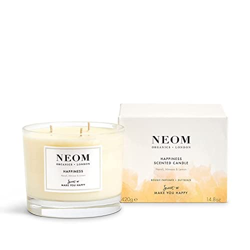 NEOM- Happiness Scented Candle, 1 Wick | Essential Oil Aromatherapy Candle | Neroli, Mimosa & Lemon | Scent to Make You Happy