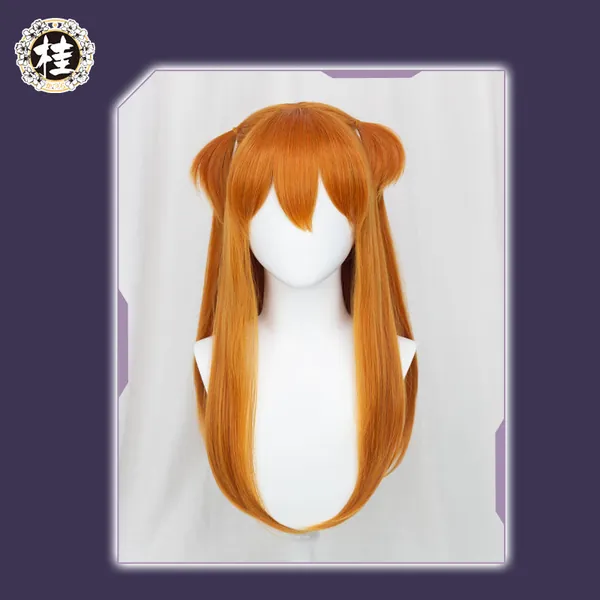 Uwowo Game Anime Character evangelionl Wig 60CM Orange Brown Long Double Ponytail Cosplay Asuka Wig