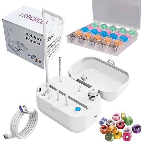 LRDCREEE Automatic Bobbin Winder Bobbin Winding Machine with Auto Stop Sensor, Large Spool Thread Holder and Extra 25 Pcs Class 15 Bobbins for Sewing Machine Thread Winding Use