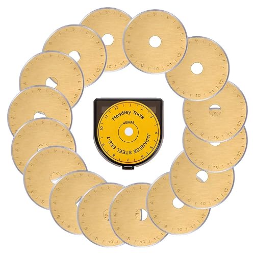 HEADLEY TOOLS Titanium Coated 45mm Rotary Cutter Blades 15 Pack Fits Olfa, Fiskars, Replacement Rotary Blade for Arts Crafts Quilting Scrapbooking Sewing, Sharp and Durable - 45mm 15pcs (Titanium Plating)