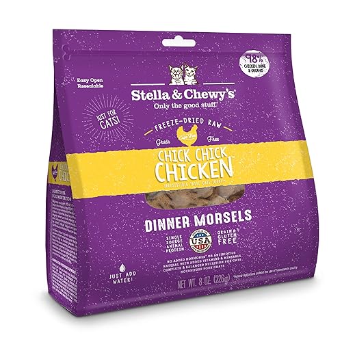 Stella & Chewy’s Freeze-Dried Raw Cat Dinner Morsels – Grain Free, Protein Rich Cat & Kitten Food – Chick Chick Chicken Recipe – 8 oz Bag - Chicken - 8 Ounce (Pack of 1)