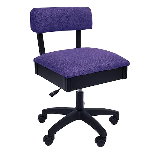 Arrow Sewing H8160 Adjustable Height Hydraulic Sewing and Craft Chair with Under Seat Storage and Solid Fabric, Royal Purple Fabric - Solid Purple