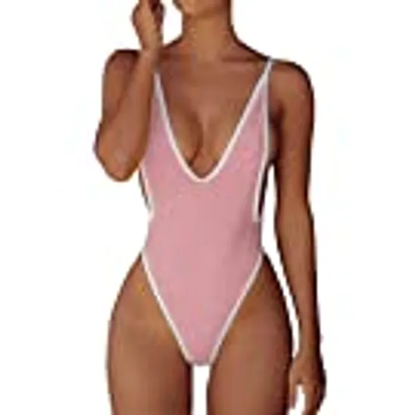 ALLureLove Swimsuits for Women Sexy Monokini Deep V One Piece Bathing Suits Backless Cheeky Swimwear Semi Thong Bikini