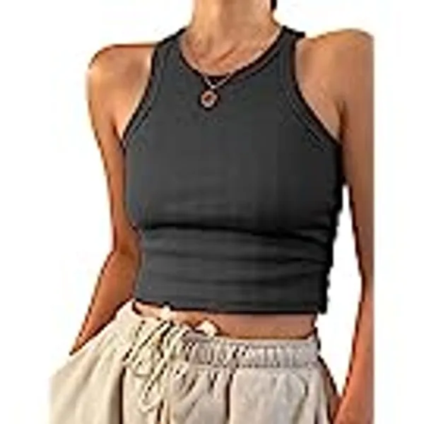 AUSELILY Womens Tank Top Round Neck Basic Racerback Ribbed Croptop Women