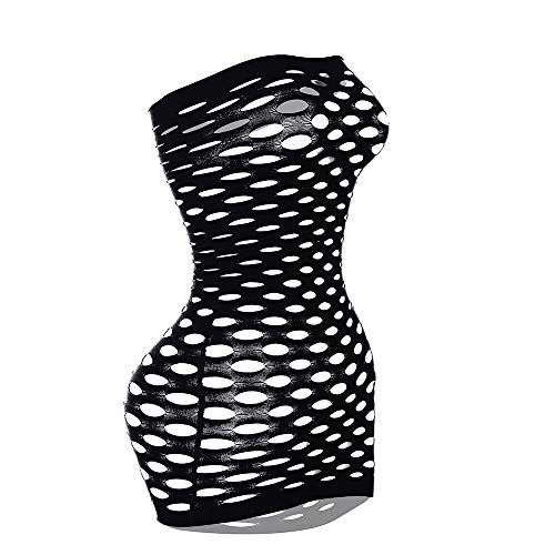 Vorifun Sexy Womens Strapless Fishnet Lingerie Sleepwear Mini Dress Tube Chemise Bodysuit One Size - Black