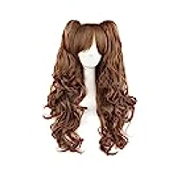 MapofBeauty Multi-color Lolita Long Curly Clip on Ponytails Cosplay Wig (Brown/Khaki)