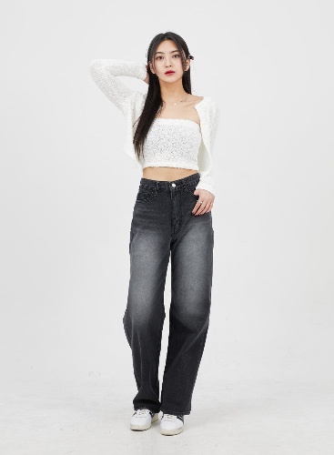 Wash Wide Leg Black Jeans