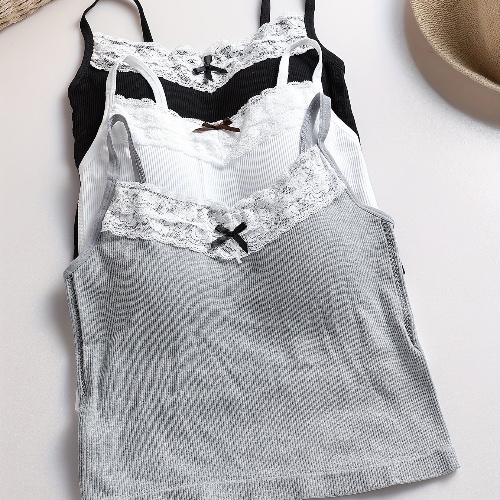 Lace Lined Tank Top with Bow (Set of 3)
