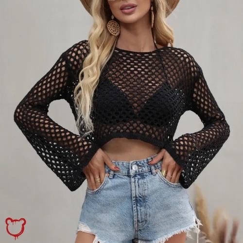 Rebel Black Mesh Beach Sweater - Black / S