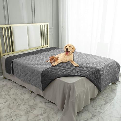 Ameritex Waterproof Dog Bed Cover Pet Blanket for Furniture Bed Couch Sofa Reversible - 68x82 Inch (Pack of 1) - Grey+dark Grey