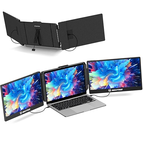 Maxfree S2 Laptop Screen Extender, 14'' Laptop Monitor Extender Plug & Play, 1080P FHD Triple Portable Dual Monitor for 13-17'' Laptops, Compatible with Windows/Mac/Surface/Android/Switch - S2