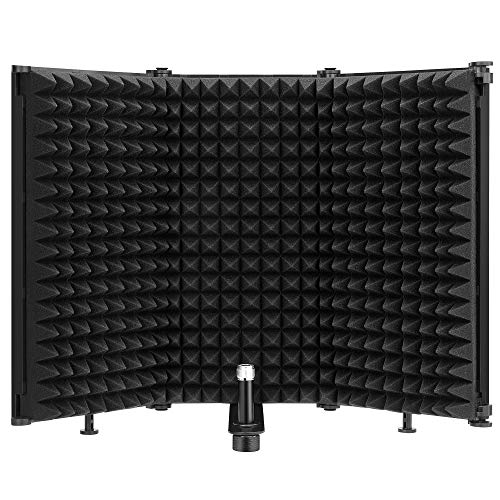 Moukey Microphone Isolation Shield, Foldable Mic Shield with Triple Sound Insulation, Reflection Filter with 3/8" and 5/8" Mic Threaded Mount for Recording Studio, Podcasts, Singing, and Broadcasting - M(17.8''x12.8'')