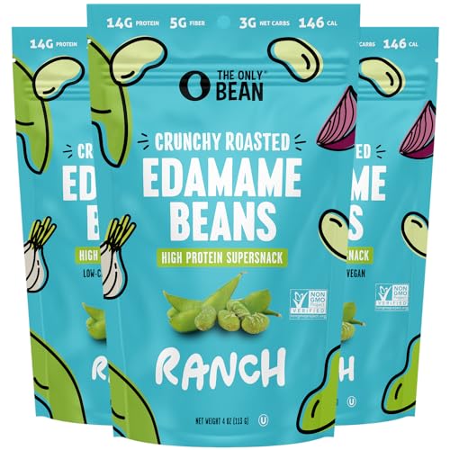 The Only Bean Edamame Dry Roasted Low Carb Snacks (Ranch), Vegan Gluten Free Snacks, Healthy Snacks for Kids and Adults, High Protein Snacks, Keto Snacks, Low Calorie, Diabetic Snacks, 4oz (Pack of 3) - #2 Ranch