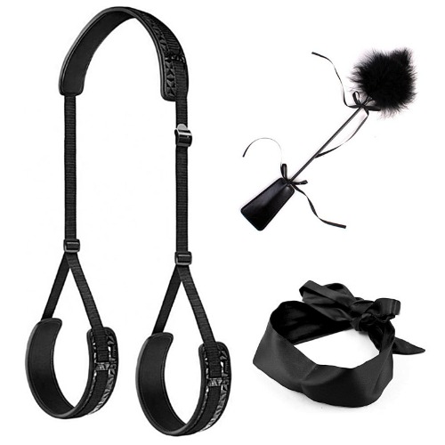 Sex Bondage BDSM Kit, Restraints Set SM Thigh Restraint Sling Legs Binding Puttee Leather Suit, Position Support Sling Sex Toy for Women, Blindfold Included