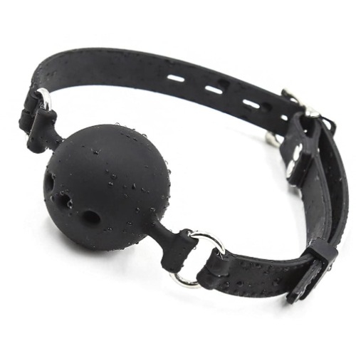 Open Mouth Ball Mouth Plug Faux Leather Metal Chain Buckle Halloween Costume Accessories (Black-A)