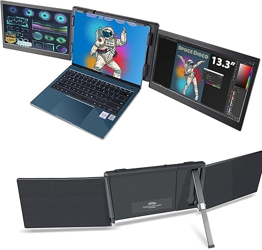 Teamgee Tragbarer Monitor für Laptop, 13,3" Full HD IPS Display, Tri-Screen Monitor Screen Extender, USB-A/Type-C Plug and Play für Windows Android & Mac, Funktioniert mit 13"-16.5" Laptops - 13'3 Tri
