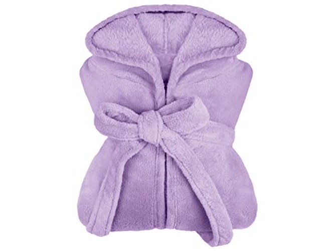 npluseins extra weicher Kapuzen-Bademantel aus Kuschelfleece - in modernen Farben und verschiedenen Größen - Unisex & wadenlang - S - flieder