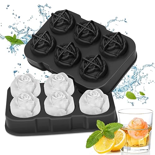 Eiswürfelform Silikon Rose,Eiswürfelbehälter 6 Rose Eiswürfel,Rose Eiswürfelbehälter Mit Deckel,Eiswürfelformen BPA Frei,für Gekühlte Getränke, Cocktails und Saftgetränke Ice Cube Tray (Schwarz) - Schwarz