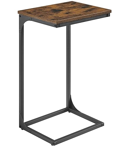 VASAGLE C-Shaped End Table, Side Table for Sofa, Couch Table with Metal Frame, Small TV Tray Table for Living Room, Bedroom, Rustic Brown and Black - 1 - Rustic Brown + Black