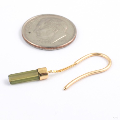 Mini Swan Threader in Gold from Quetzalli | 18g (1mm) / Short / 14k Yellow Gold with Olive Tourmaline