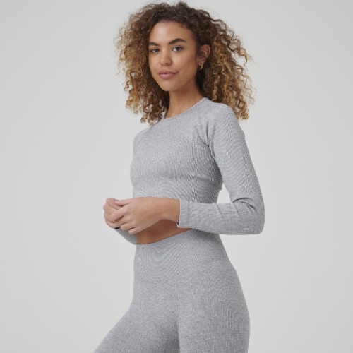 Signature Ribbed Seamless Long Sleeve Top - Baby Grey / L