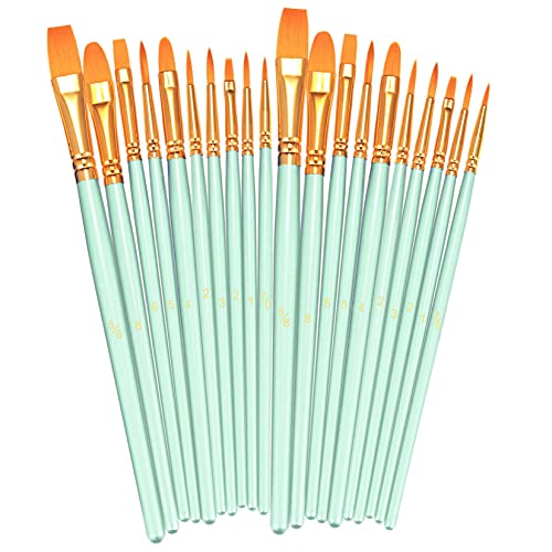 BOSOBO Paint Brushes Set, 2 Pack 20 Pcs Round Pointed Tip Paintbrushes Nylon Hair Artist Acrylic Paint Brushes for Acrylic Oil Watercolor, Face Nail Art, Miniature Detailing & Rock Painting, Green - Green - 2 Pack