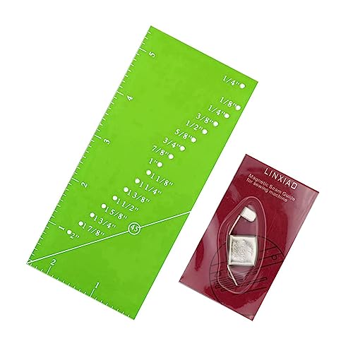 Seam Guide Ruler and Magnetic Seam Guide for Sewing Machine,2 Pieces Sewing Machine Accessories Kits Contains Sewing Guide Ruler and Magnetic Seam Guide - Green-2