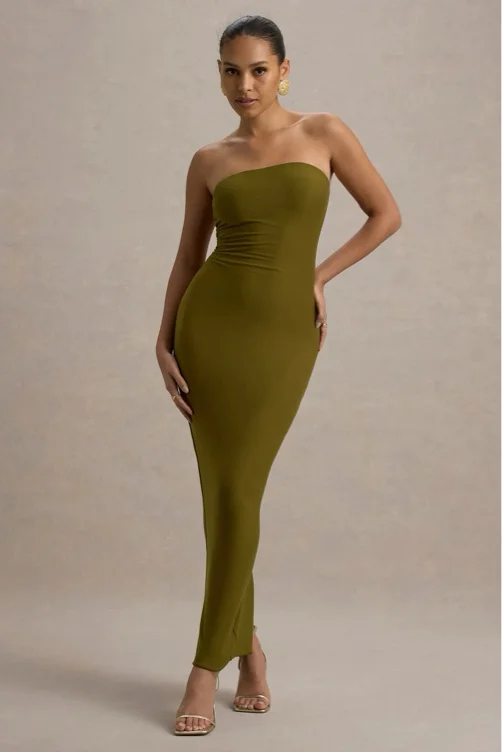 GREEN BANDEAU BODYCON MAXI DRESS