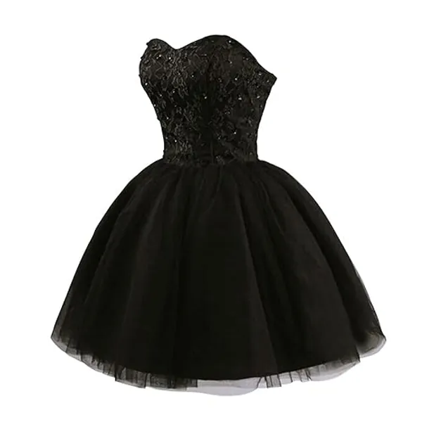 GREEKKNIGHT Tulle Beading Teens Prom Dress Short Lace Tulle Strapless Homecoming Dresses Puffy Evening Party Ball Gowns - 28 Plus - Black