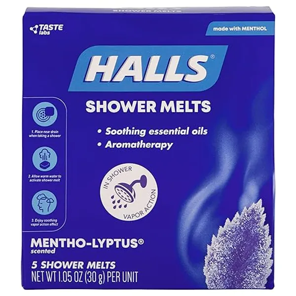 Halls Soothing Shower Melts 5 Pack - Mentho-lyptus Scented Aromatherapy with Essential Oils