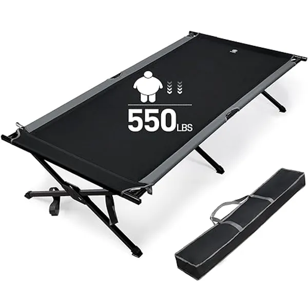 EVER ADVANCED Extra Wide Camping Cot for Adults Oversized XXL Sleeping Cots Folding Cot Bed with Carry Bag, 84.3" L x 41.9" W, Support to 550 lbs - upgraded with zipper - Black