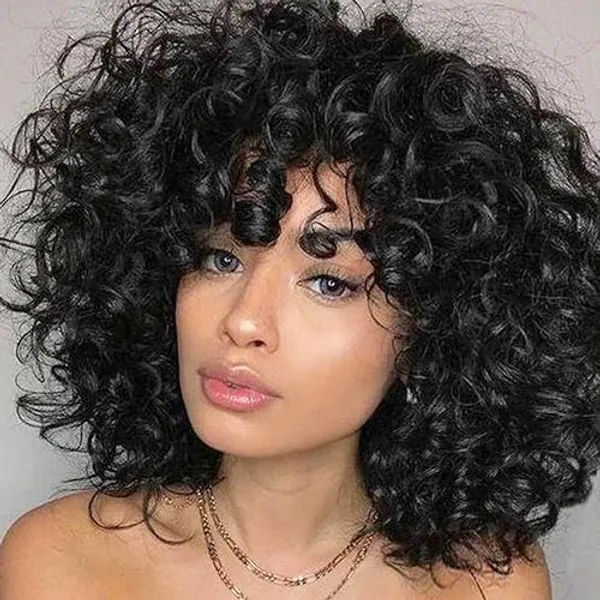 AIDUSA Short Loose Curly Wigs for Black Women Afro Wig for Black Women Curly Wig for Women Synthetic Wigs for Women Fluffy Natural Wigs Half Wigs Soft Hair Black Wigs (#1B Natural Black) - #1B Natural Black